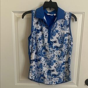 Lady Hagen Blue Floral Sleeveless Blouse Golf Tennis Top
